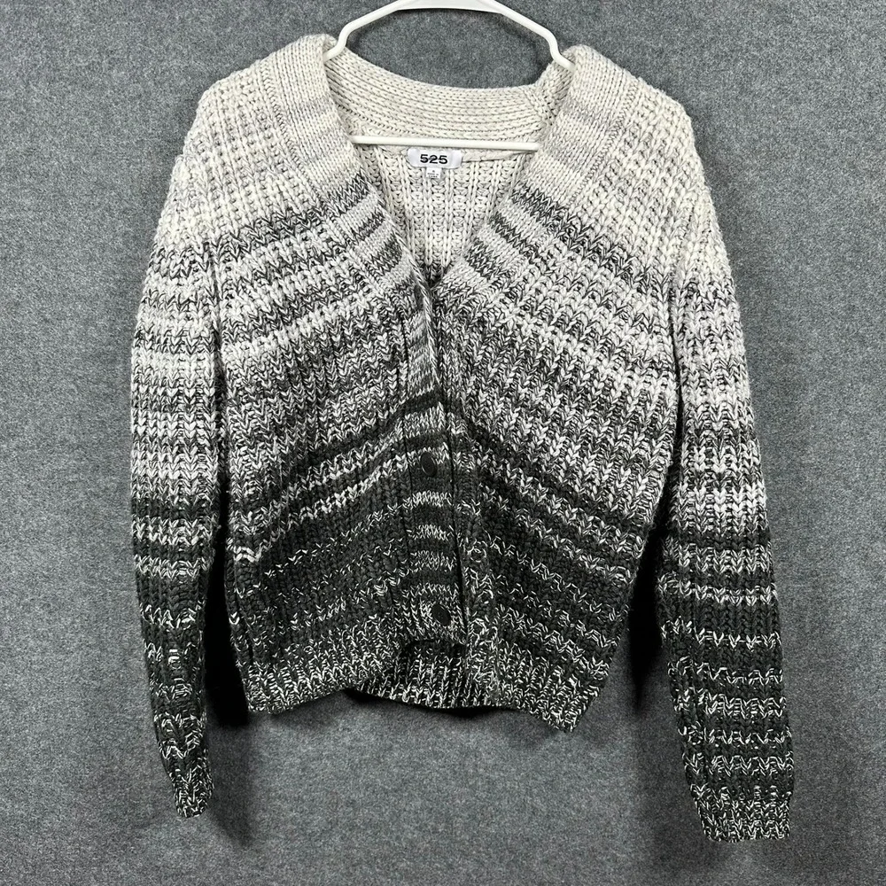 525‎ Womens Grey Ombre Shaker Knit Button Front Cardigan Sweater Small